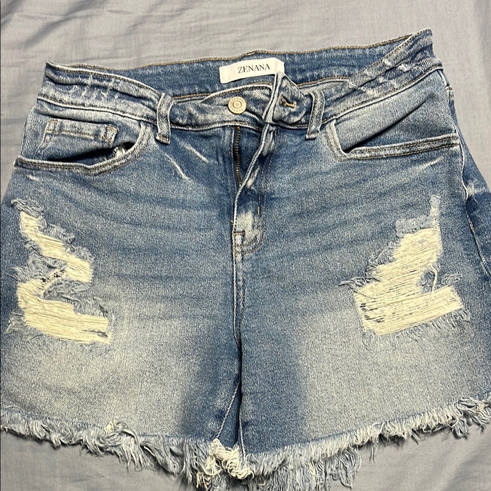 Zenana Outfitters Blue Distressed Jean Shorts